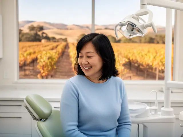 A dentist standing beside a dental chair.
