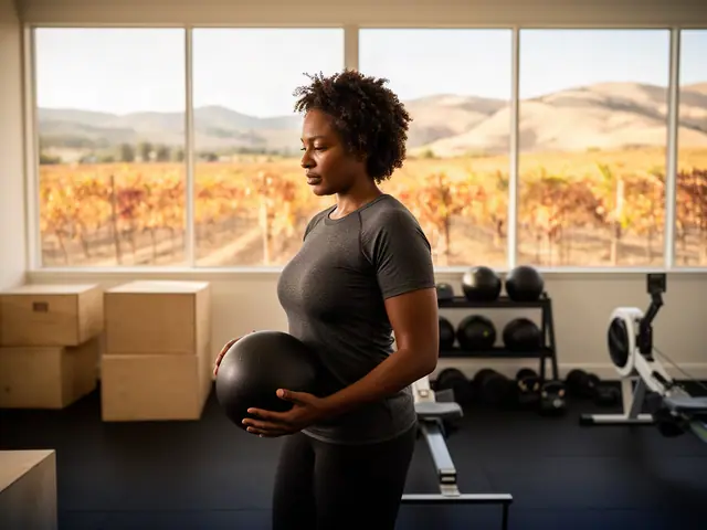 A fitness-studio owner holding a medicine ball.